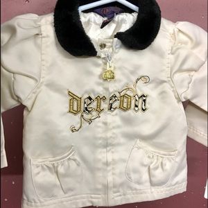 DEREON Infants Satin Jacket W/Faux Fur Collar 0-6